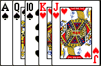 Euchre Hand holding AS, QS, 10S, KH, JH